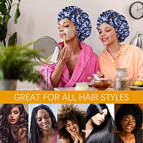 POZILAN Luxury Shower Cap for Women, Waterproof Reusable Shower Caps Double L...