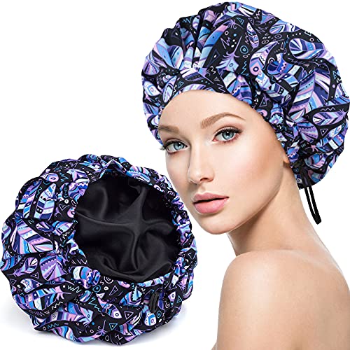 POZILAN Luxury Shower Cap for Women, Waterproof Reusable Shower Caps Double L...