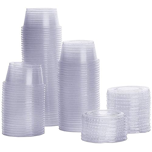 [150 Set - 1 oz] PTG Clear Disposable Plastic Portion Cups, Souffle Cups, Con...