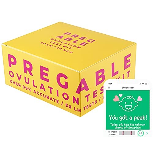 Pregable Combo Kit of 50 Ovulation Tests and 20 Pregnancy Tests, Free Tracker...