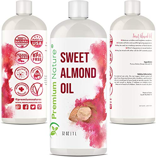 Sweet Almond Oil Carrier Oil - Cold Pressed Pure Natural Body Massage Oils fo...