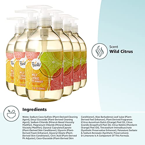 Amazon Brand - Presto! Biobased Hand Soap, Wild Citrus Scent, 12 Fluid Ounces...