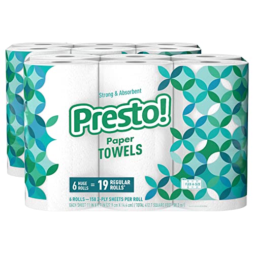 Amazon Brand - Presto! Flex-a-Size Paper Towels, Huge Roll, 12 Count = 38 Reg...