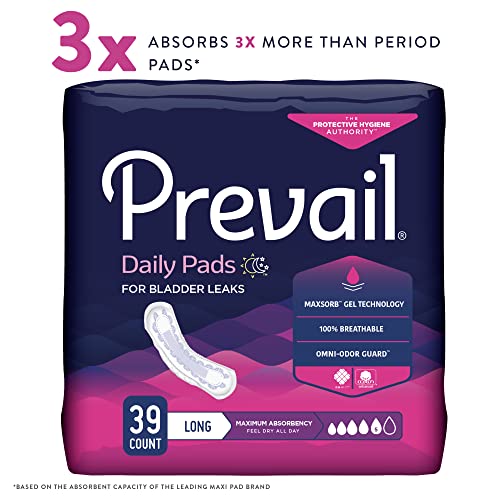 Prevail Maximum Absorbency Incontinence Bladder Control Pads, Long, 39 Count