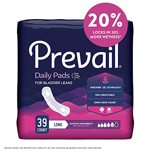 Prevail Maximum Absorbency Incontinence Bladder Control Pads, Long, 39 Count