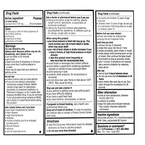Primatene Mist Epinephrine Inhalation Aerosol 160 Metered Sprays Over-The-Cou...