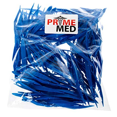 Bulk Priced Plastic Blue Forceps (Tapered Tweezers) from PrimeMed (50 Pack)