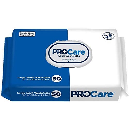 ProCare Washcloth Wipe, 8"x12", Soft Pack, 50 Pack, Vitamin E/Aloe, CRW-050 -...