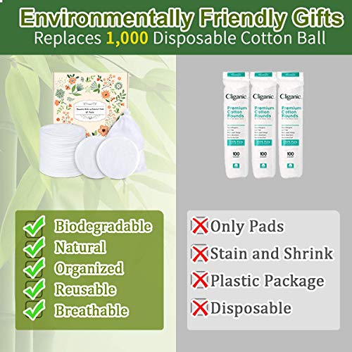 ProCIV Reusable Makeup Remover Cotton Pads 18 Pack Washable Organic Bamboo Re...