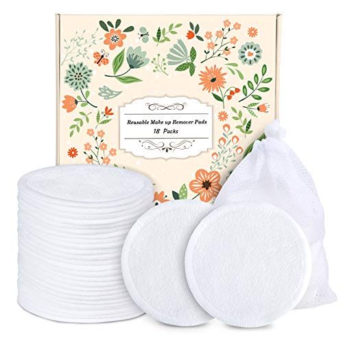 ProCIV Reusable Makeup Remover Cotton Pads 18 Pack Washable Organic Bamboo Re...