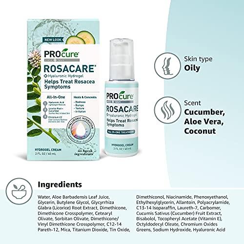 PROcure Rosacare Medicated Redness Reduction CC Face Cream, Hyaluronic Hydrog...