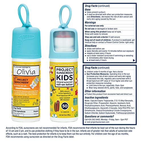 Project Sunscreen Roll-On SPF 50 Sun Protection for Kids - Natural Mineral Ba...