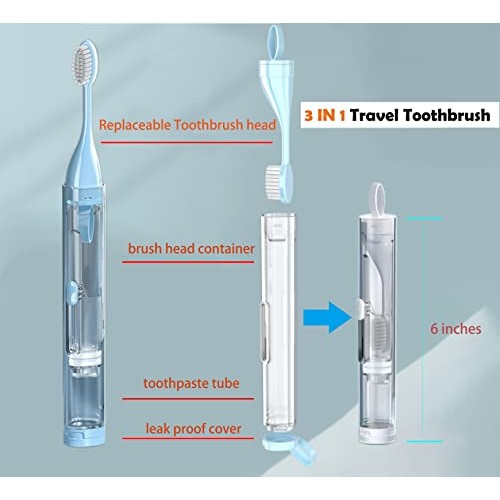 PRONY 3 in 1 Portable Travel Toothbrush with Travel Case and Extra Soft Brist...