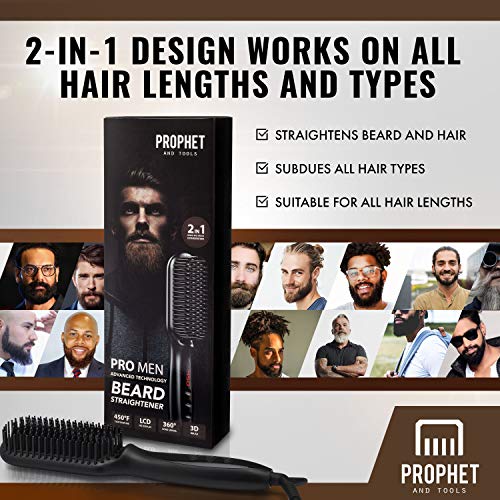 Prophet & Tools Beard Straightener for Men - Electric Heated Beard Comb to Ta...