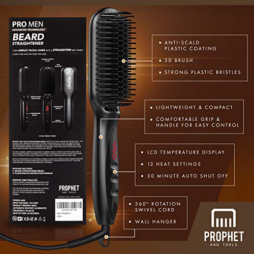 Prophet & Tools Beard Straightener for Men - Electric Heated Beard Comb to Ta...