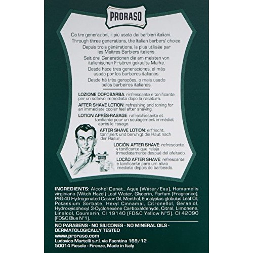 Proraso After Shave Lotion for Men, Refreshing and Toning with Menthol and Eu...