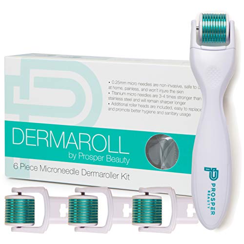 Derma Roller Microneedle 6 Piece Kit [DERMAROLL by Prosper Beauty] Face Rolle...