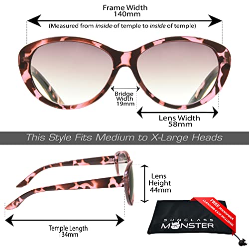 proSPORT | Cat Eye Womens Full Lens Tinted Reading Sunglass Rose Tortoise Fra...
