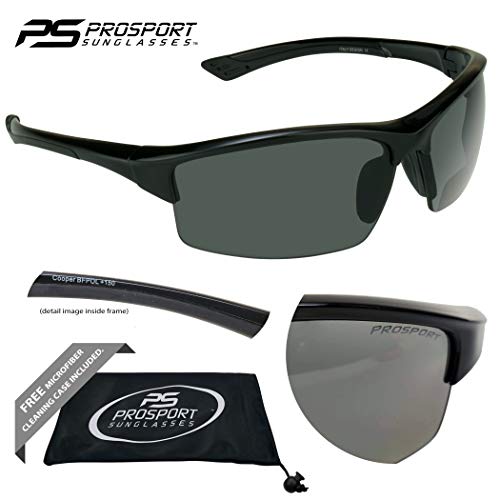 proSPORT Polarized Bifocal Sunglasses +1.50 Smoke Lens Black Frame Men and Women