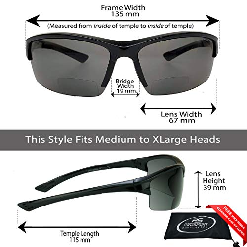 proSPORT Polarized Bifocal Sunglasses +1.50 Smoke Lens Black Frame Men and Women