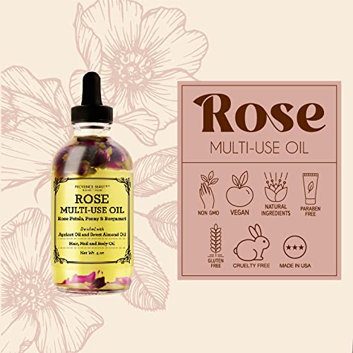 Rose Multi-Use Oil for Face, Body and Hair - Organic Blend of Apricot, Vitami...