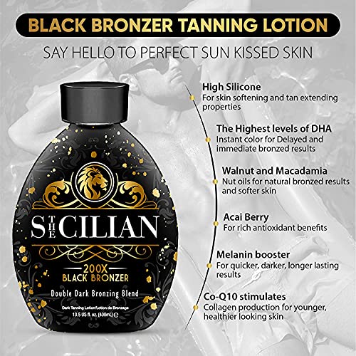 The Sicilian 200X Dark Black Bronzer Tanning Lotion – BEST Tanning Lotion For...