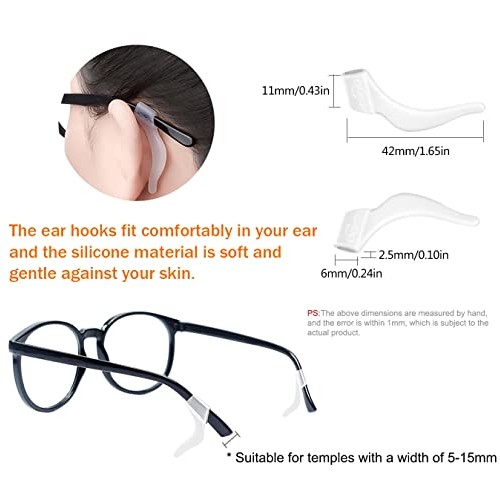 Soft Silicone Eyeglass Ear Hooks, PTSLKHN 10 Pairs Non-Slip Eyeglasses Ear Gr...
