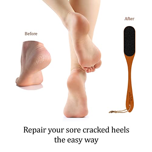 Long Handle Foot File for Dead Skin - Double-Sided Natural Wooden Foot Scrape...