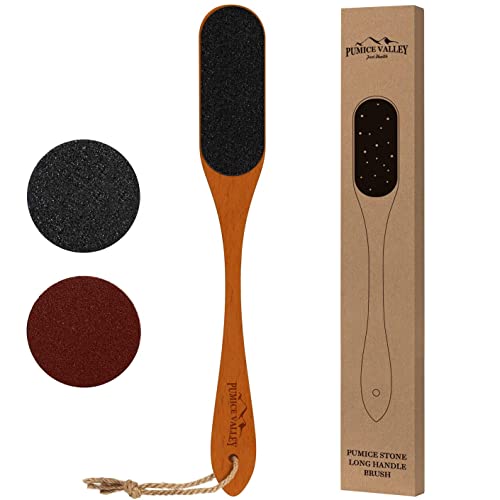Long Handle Foot File for Dead Skin - Double-Sided Natural Wooden Foot Scrape...