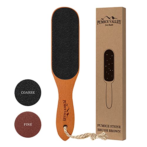 Pumice Stone Foot File - Wooden Pedicure Feet Scrubber with Handle for Callus...