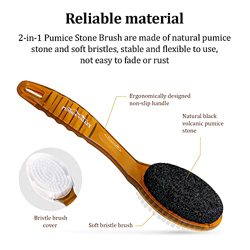 Pumice Stone for Feet & Foot Brush with Handle 2-in-1 Pedicure Scrubber for S...
