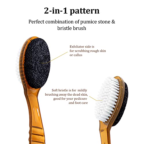 Pumice Stone for Feet & Foot Brush with Handle 2-in-1 Pedicure Scrubber for S...