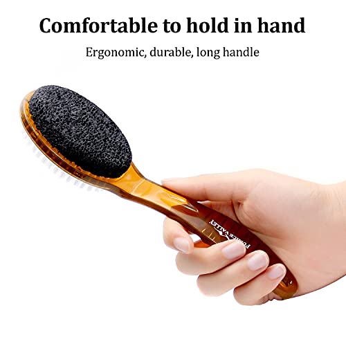 Pumice Stone for Feet & Foot Brush with Handle 2-in-1 Pedicure Scrubber for S...