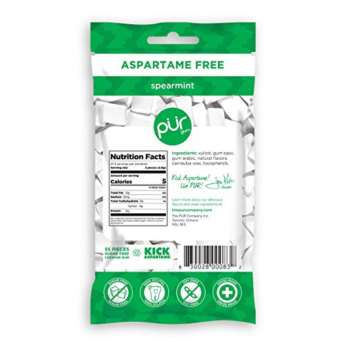 PUR 100% Xylitol Chewing Gum, Sugarless Spearmint, Sugar Free + Aspartame Fre...