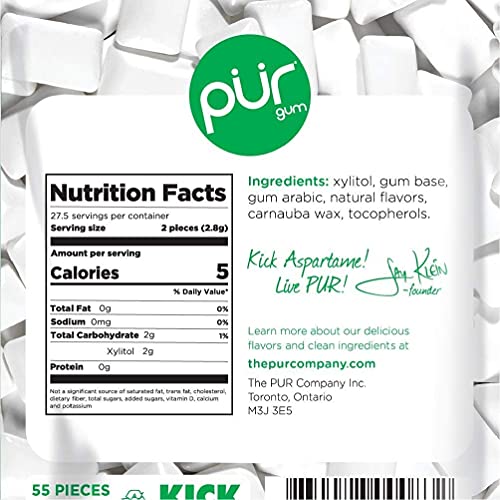 PUR 100% Xylitol Chewing Gum, Sugarless Spearmint, Sugar Free + Aspartame Fre...