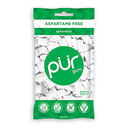 PUR 100% Xylitol Chewing Gum, Sugarless Spearmint, Sugar Free + Aspartame Fre...