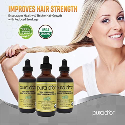 PURA D’OR Organic Jamaican Black Castor Oil (4oz) 100% Pure USDA Organic - Co...