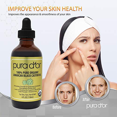 PURA D’OR Organic Jamaican Black Castor Oil (4oz) 100% Pure USDA Organic - Co...
