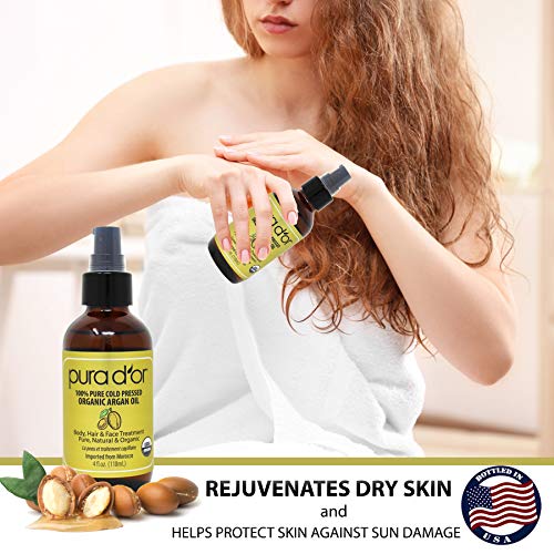 PURA D'OR Organic Moroccan Argan Oil (4oz / 118mL) USDA Certified 100% Pure C...