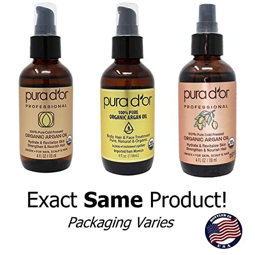 PURA D'OR Organic Moroccan Argan Oil (4oz / 118mL) USDA Certified 100% Pure C...