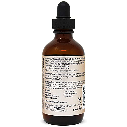 PURA D'OR Organic Nail and Cuticle Oil (4oz) Nourishing Treatment with Droppe...