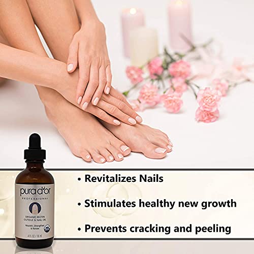 PURA D'OR Organic Nail and Cuticle Oil (4oz) Nourishing Treatment with Droppe...