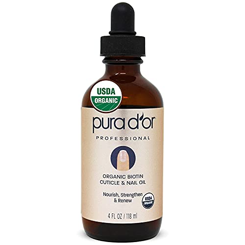 PURA D'OR Organic Nail and Cuticle Oil (4oz) Nourishing Treatment with Droppe...