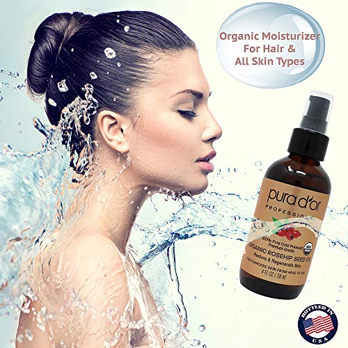 PURA D'OR Organic Rosehip Seed Oil (4oz / 118mL) 100% Pure Cold Pressed USDA ...
