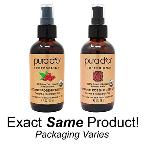 PURA D'OR Organic Rosehip Seed Oil (4oz / 118mL) 100% Pure Cold Pressed USDA ...