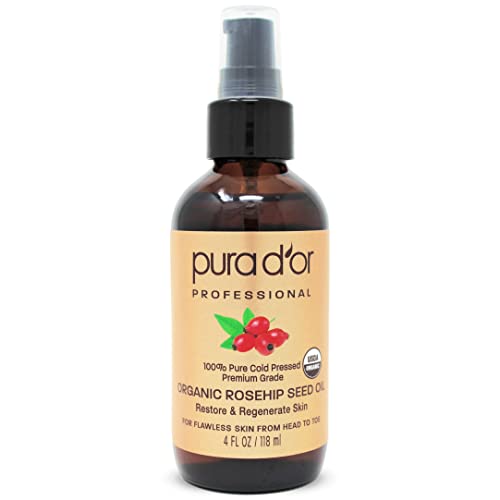 PURA D'OR Organic Rosehip Seed Oil (4oz / 118mL) 100% Pure Cold Pressed USDA ...