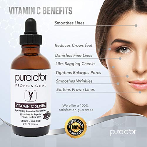 PURA D'OR Vitamin C Serum (4 oz) & 0.25mm Derma Roller Microdermabrasion Comp...