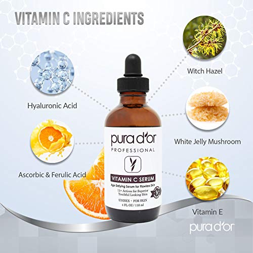 PURA D'OR Vitamin C Serum (4 oz) & 0.25mm Derma Roller Microdermabrasion Comp...