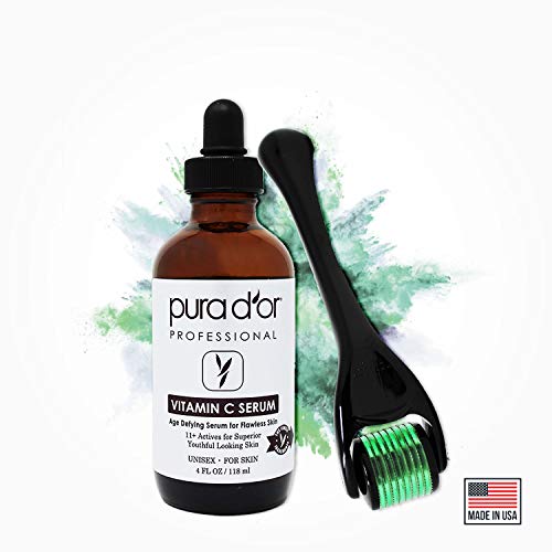 PURA D'OR Vitamin C Serum (4 oz) & 0.25mm Derma Roller Microdermabrasion Comp...
