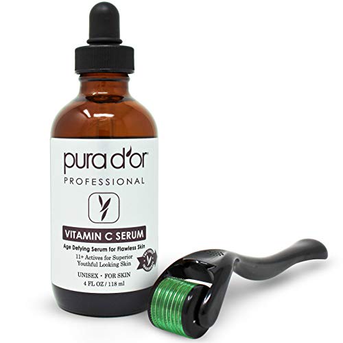 PURA D'OR Vitamin C Serum (4 oz) & 0.25mm Derma Roller Microdermabrasion Comp...